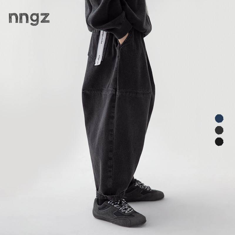 NNGZ设计师风女童牛仔裤秋季儿童宽松休闲气球裤童装时髦萝卜裤子图片