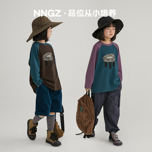 儿童撞色印花打底衫 NNGZ春季 新款 女童t恤插肩袖 洋气时髦上衣 童装