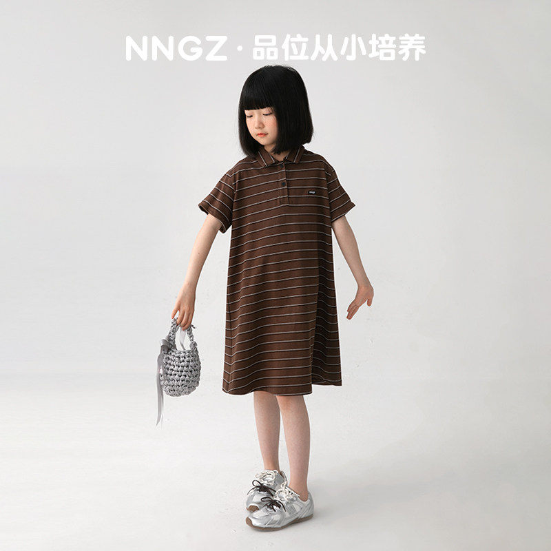 NNGZ夏季女童条纹polo裙儿童宽松休闲连衣裙童装洋气短袖t恤