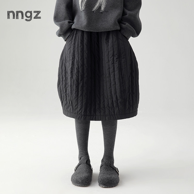 NNGZ设计师女童廓形绗棉半身裙冬日系洋气儿童灯笼裙童装百搭半裙图片