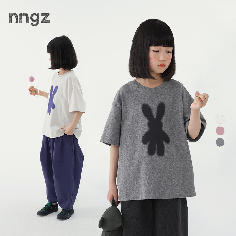 NNGZ夏季女童兔子印花短袖t恤洋气时髦儿童上衣童装百搭套头衫