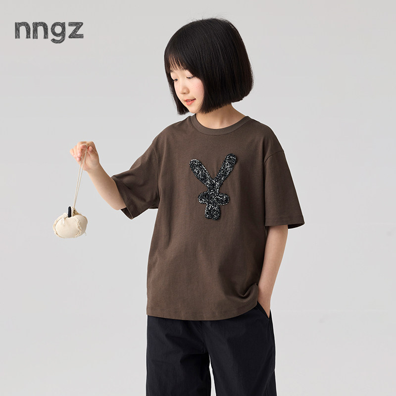 NNGZ设计师玩偶立体贴标女童短袖t恤26夏季新款洋气百搭儿童上