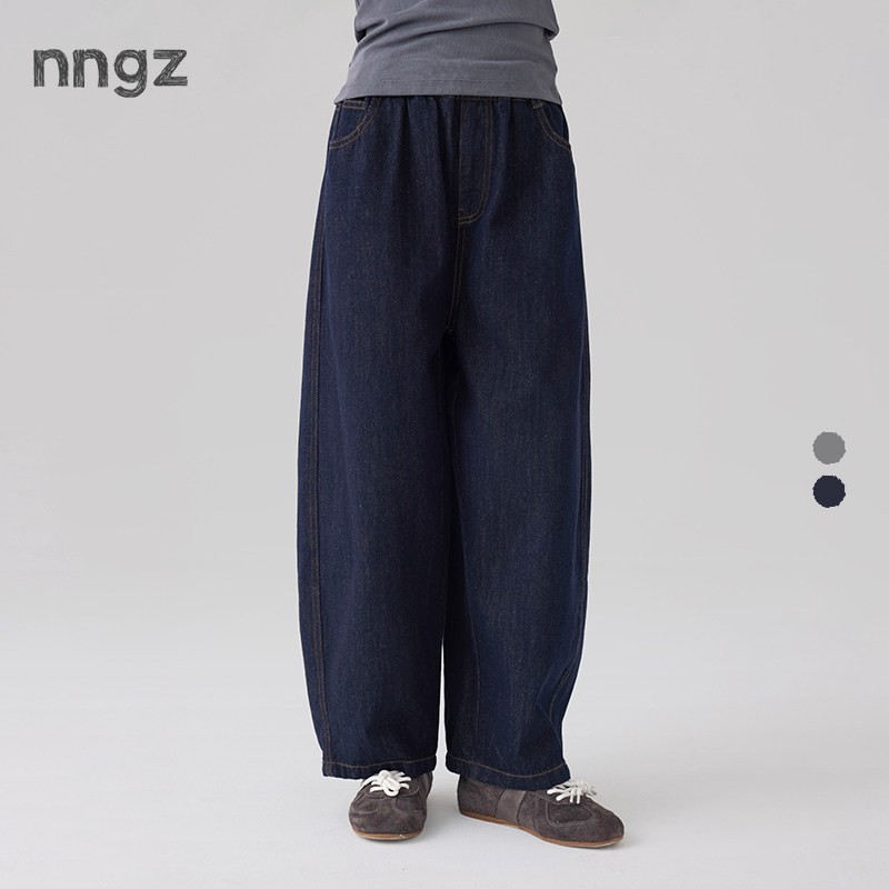NNGZ设计师风女童廓形软牛仔裤2026秋季新款洋气百搭儿童弯刀裤子图片