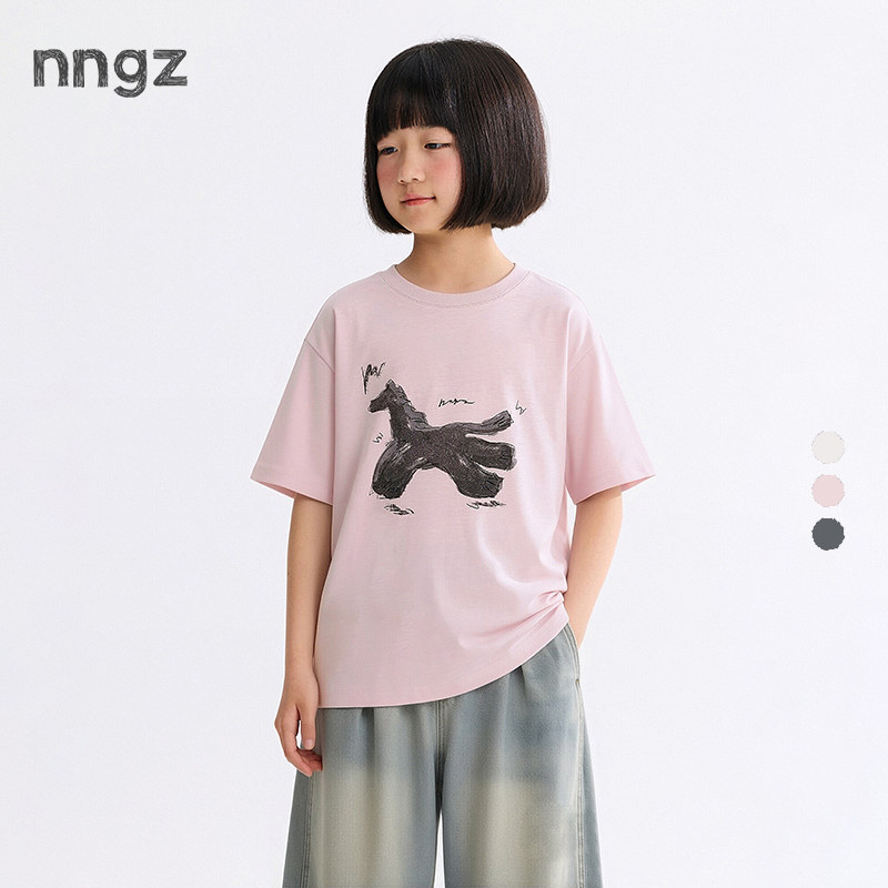 NNGZ设计师风女童小马印花短袖t恤2026夏季新款儿童洋气百搭