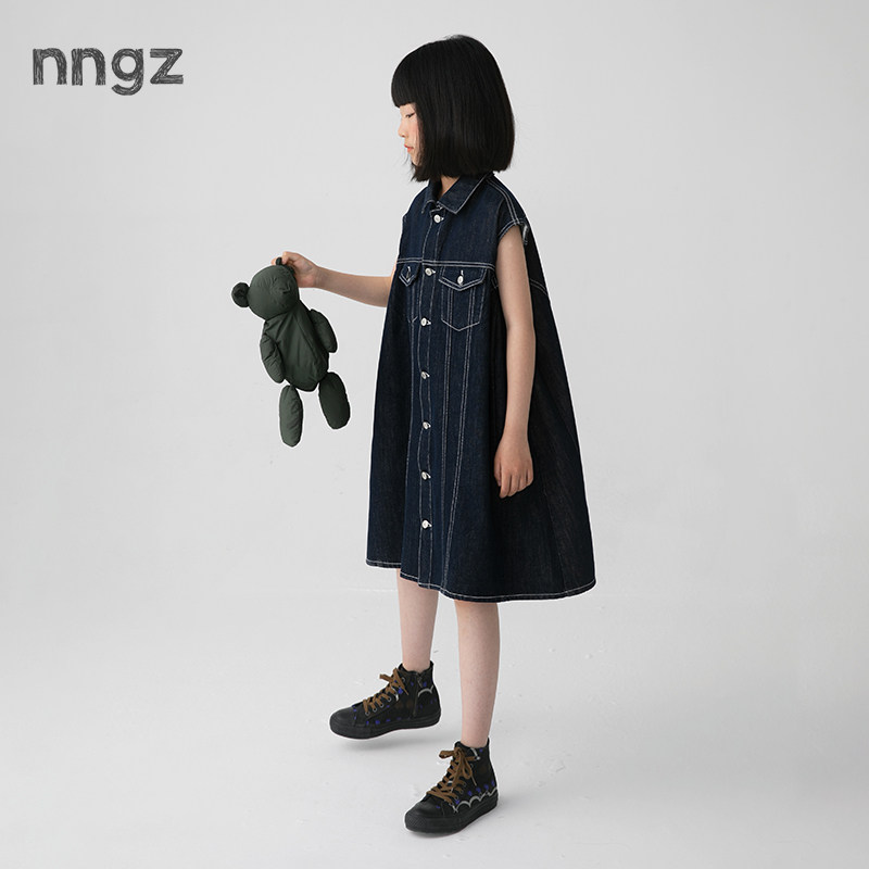 NNGZ设计师风女童廓形无袖牛仔连衣裙洋气时髦儿童衬衫裙童装裙子