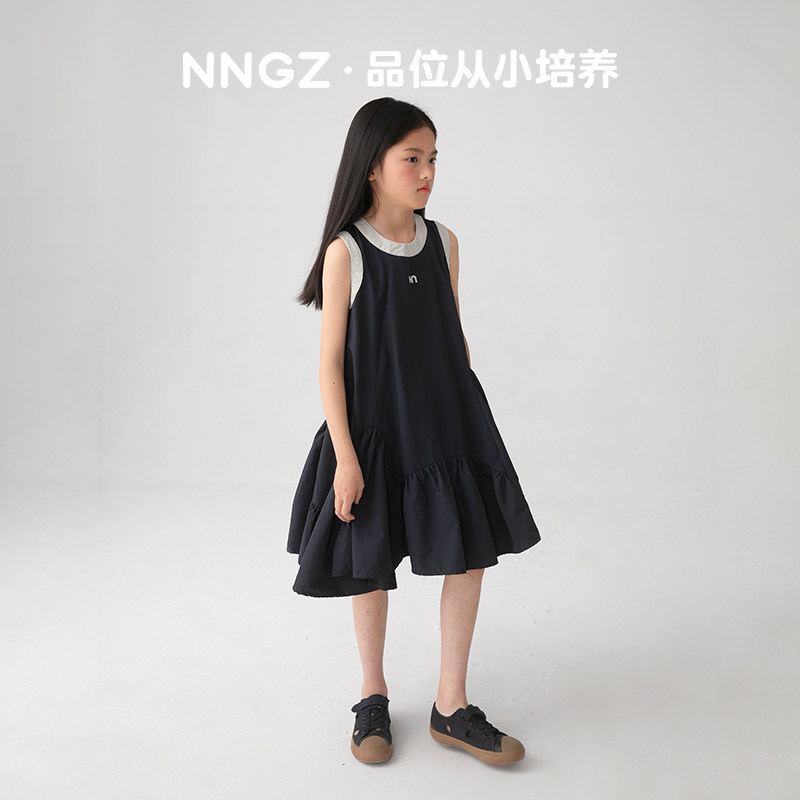 NNGZ设计师风女童连衣裙夏季洋气时髦儿童荷叶边背心裙童装裙子