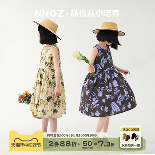 印花朵连衣裙洋气时髦儿童度假裙童装 无袖 女童满版 NNGZ夏季 背心裙