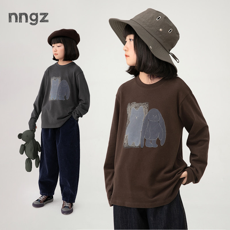 NNGZ设计师玩偶印花女童卫衣春季百搭柔软舒适儿童套头童装上衣