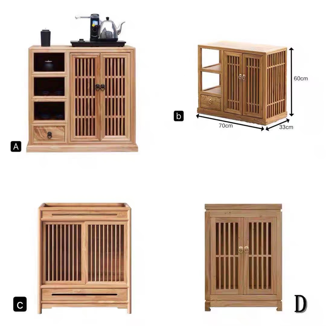 新中式茶水柜茶水台储物柜餐边柜实木矮柜老榆木禅意桌边柜泡茶台