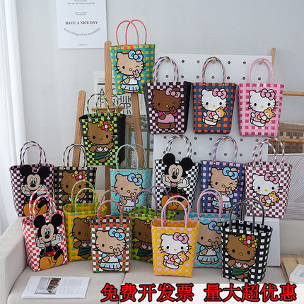 hellkitty卡通编织包伴手礼菜篮子包手提包学院风手拎包沙滩包女