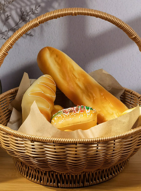 仿藤收纳篮水果篮手工编织手提篮外出采摘蔬果篮子PP仿藤野餐篮子