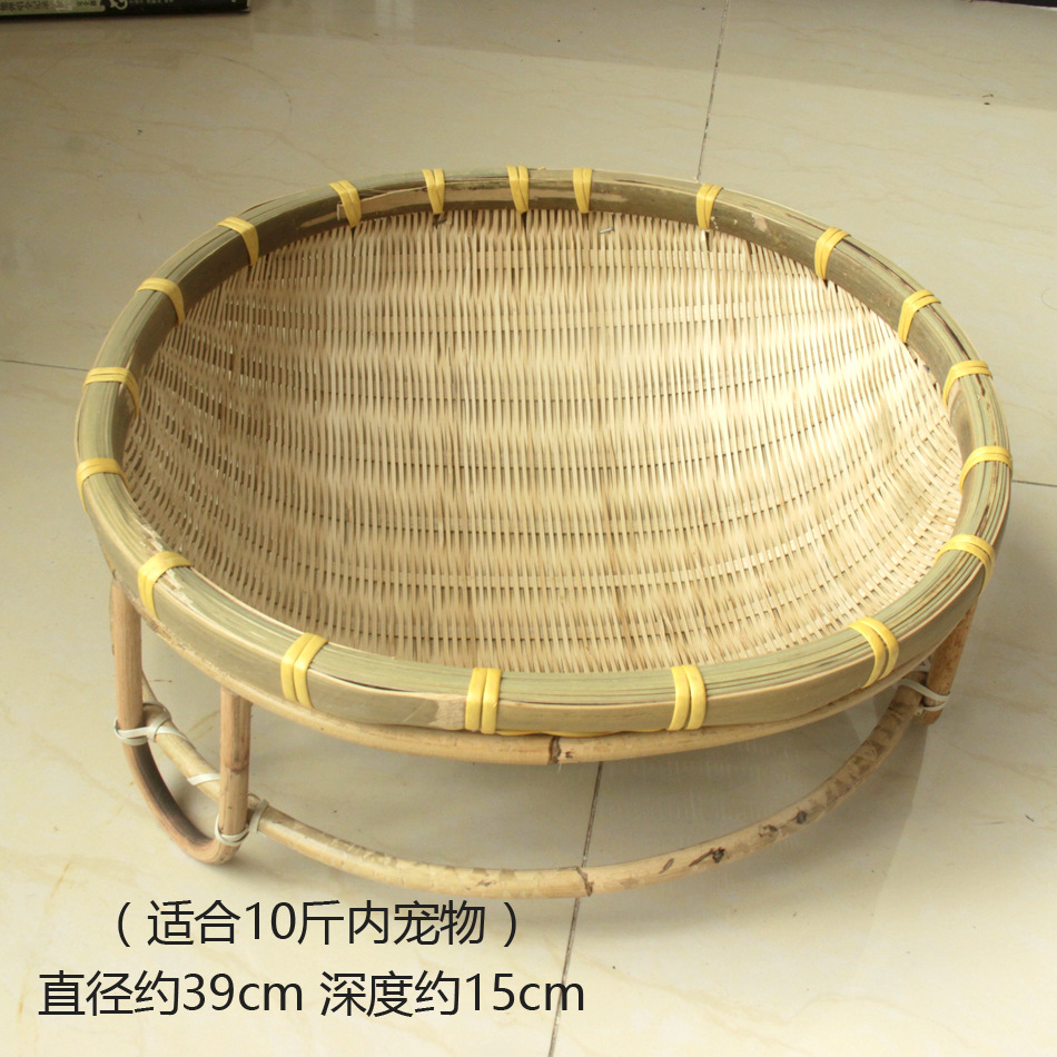 天然竹编猫窝竹制品宠物窝四季同用宠物专用有底座猫房子圆形大号