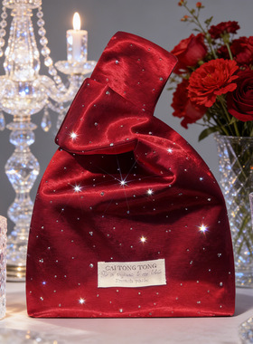 手提袋红色闪亮结婚伴手礼包装袋高级感婚庆酒宴宾客回礼手腕女包