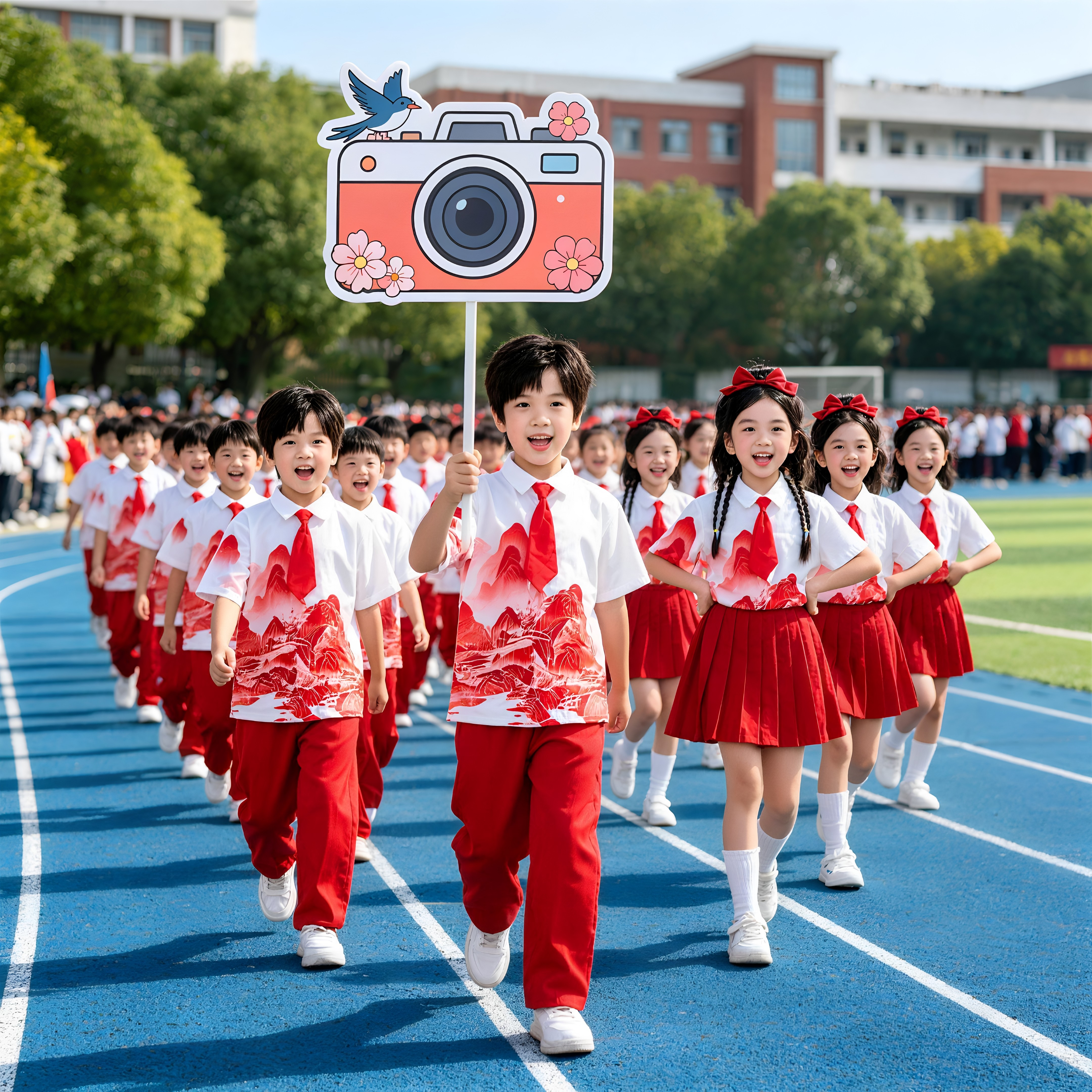 儿童啦啦队演出服装中小学生运动会女童合唱红色爱国朗诵演讲比赛图片