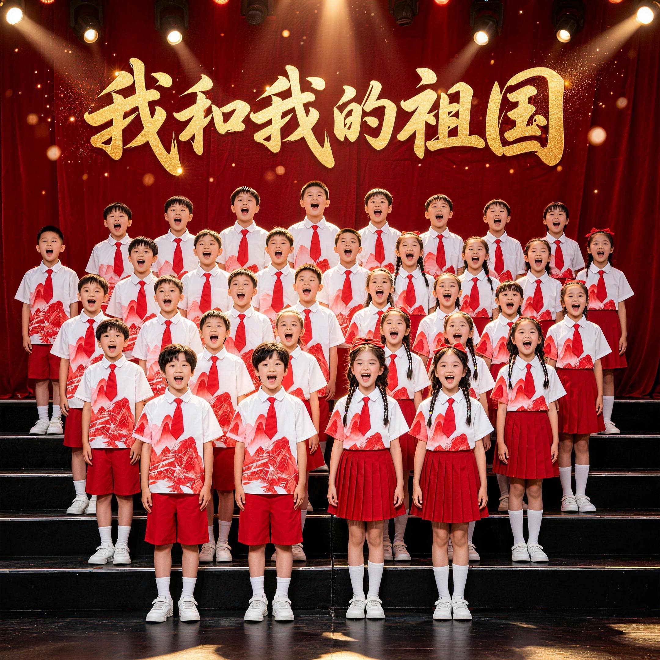 国庆儿童合唱爱国朗诵演出服女童初中小学生演讲比赛服装红色礼服图片