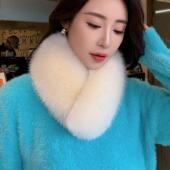 狐狸毛围巾女冬季 双面加厚简约气质百搭仿皮草兔毛毛领毛绒球围脖