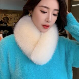狐狸毛围巾女冬季双面加厚简约气质百搭仿皮草兔毛毛领毛绒球围脖