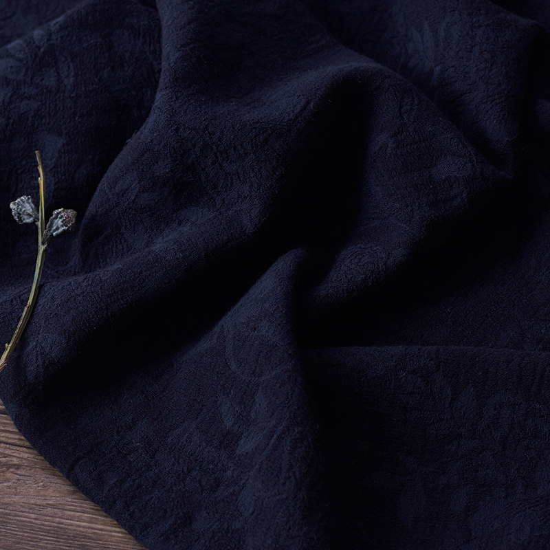 麻棉新中式藏青双面暗纹提花布