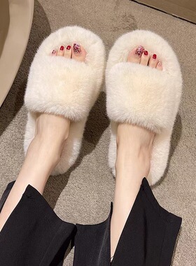 高级感毛毛拖鞋女外穿春秋季2025新款居家韩版chic潮鞋一字棉