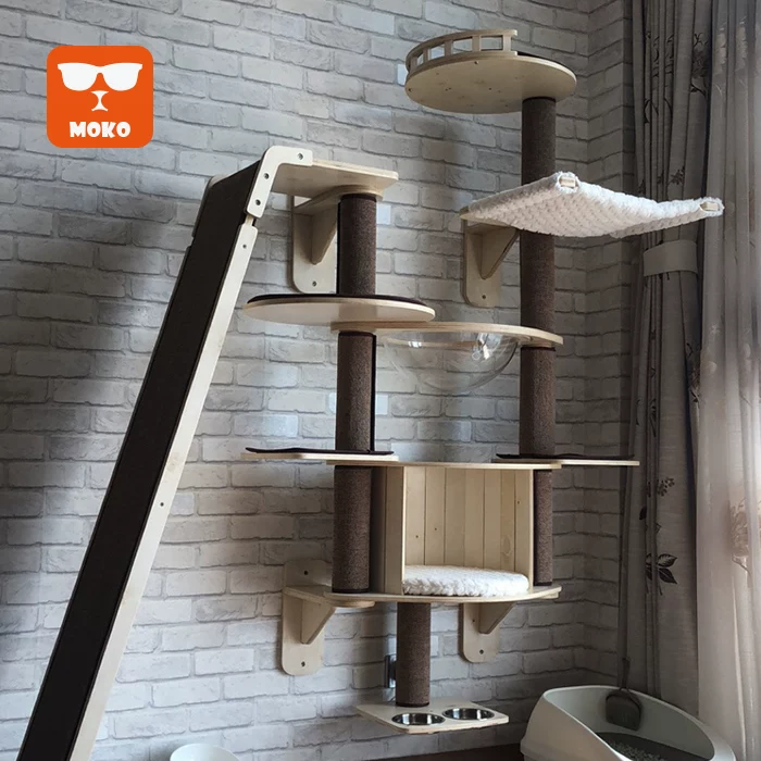 MOKO solid wood wall cat climbing shelf DIY cat tree cat nest integrated Tiaizhu cat tower combination cat house customization