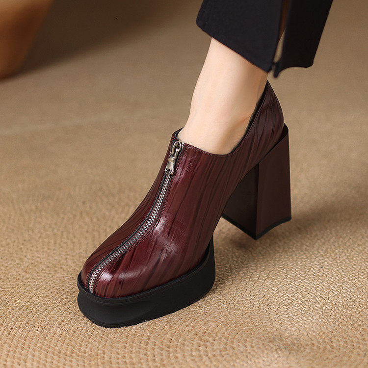 2025秋季新款粗跟超高跟方头复前拉链一脚蹬深口单鞋女,女鞋,深口单鞋,淘宝优惠券,粉丝福利购,淘宝优惠卷