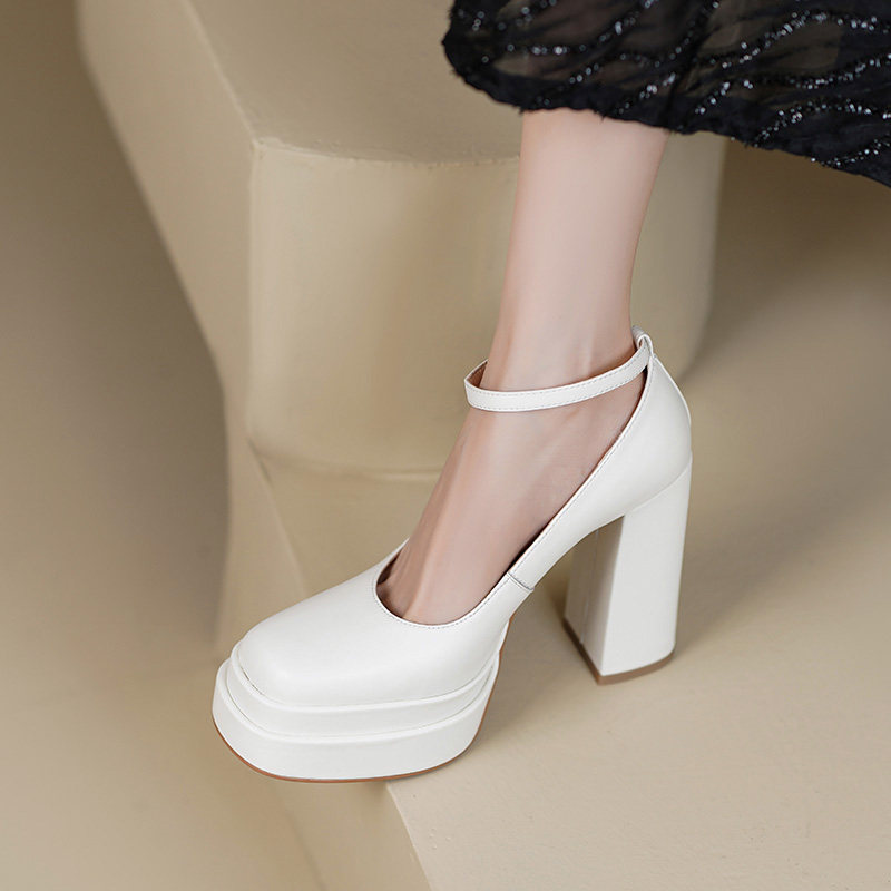 白色主婚纱婚鞋厚底防水台超高跟鞋粗跟玛丽珍单鞋恨天高12CM