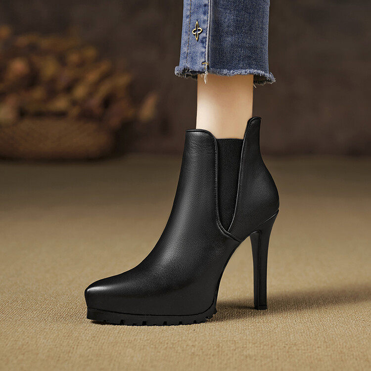 2025秋冬季女复古高跟细跟防水台性感高跟鞋短靴及踝靴子