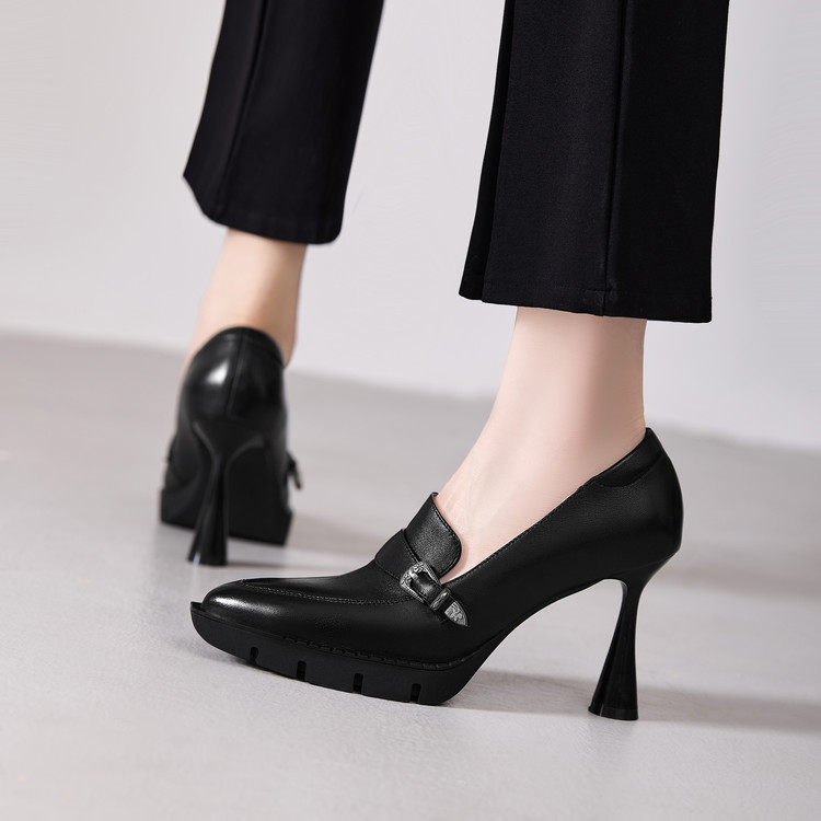 2026新款防水台高跟鞋真皮女士皮鞋不累脚尖头细跟单鞋女百搭