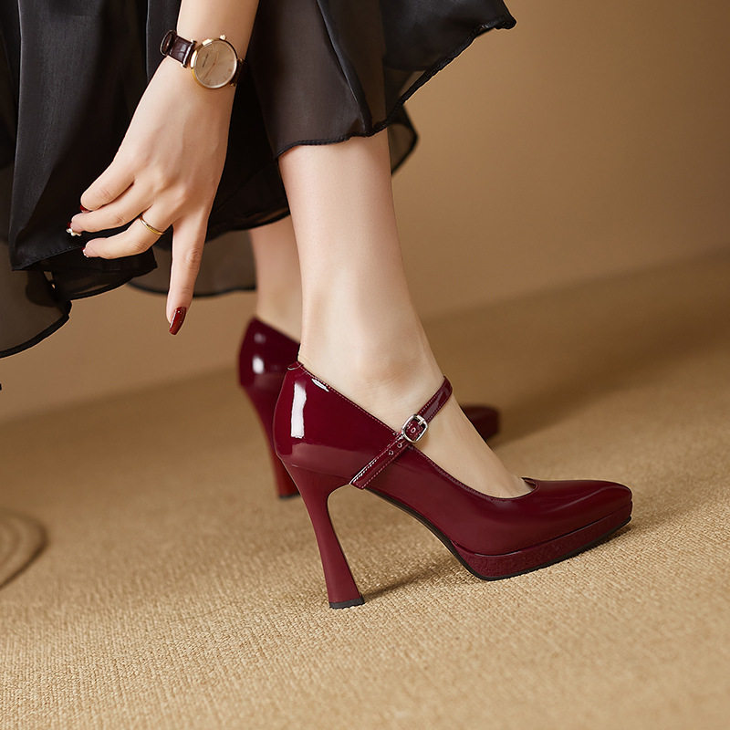2025春秋季新款女鞋尖头细高跟鞋水台搭扣性感时装鞋牛漆皮单鞋女,女鞋,浅口单鞋,淘宝优惠券,粉丝福利购,淘宝优惠卷