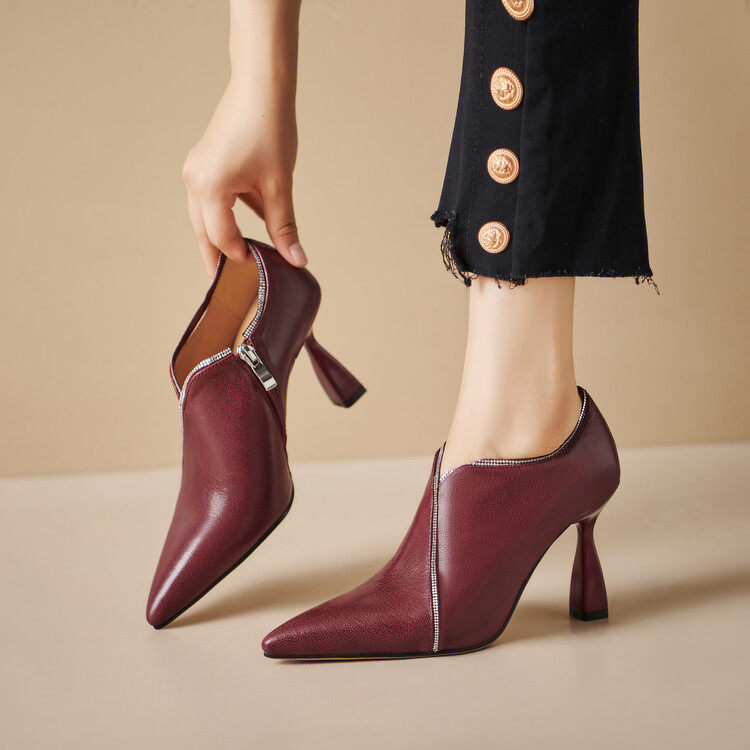2025真皮高跟女鞋深口尖头单鞋百搭时尚水钻四季女鞋9CM,女鞋,深口单鞋,淘宝优惠券,粉丝福利购,淘宝优惠卷