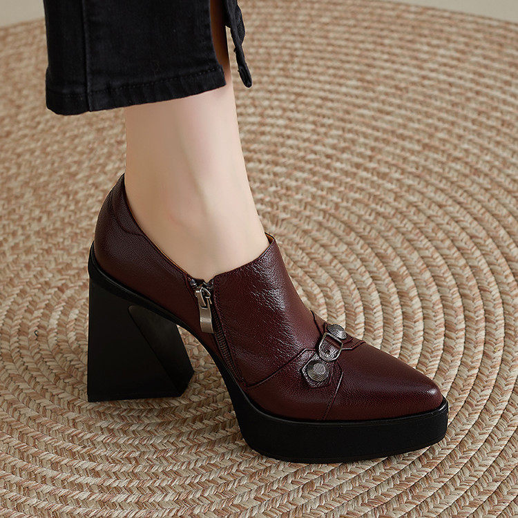 2025春秋新款尖头粗跟防水台超高跟通勤深口高跟鞋单鞋女,女鞋,深口单鞋,淘宝优惠券,粉丝福利购,淘宝优惠卷