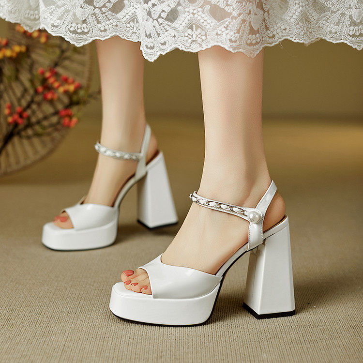 2026早春新品12CM粗跟防水台方头一字带高跟鞋小个子凉鞋