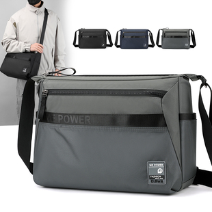 大容量斜挎包男牛津布户外通勤包多口袋帆布包中年爸爸男士单肩包