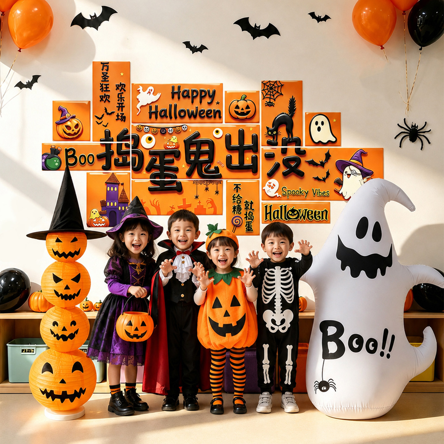 万圣节装饰KT板背景墙贴南瓜幽灵主题幼儿园氛围场景布置拍照道具