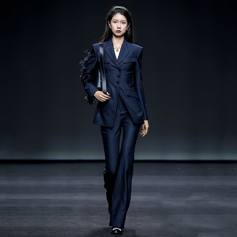 MAGGIE MA设计师款藏蓝时髦感气质办公室OL西装套装