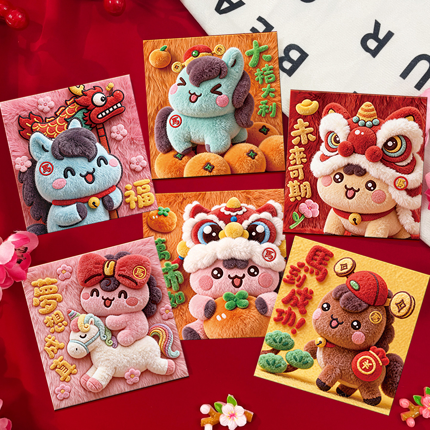 2026新年卡通马5D绒布利是红包