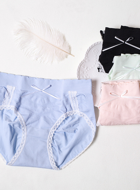 PAPOSHOP日系内裤女中高腰少女甜美蝴蝶结性感无痕三角短裤纯棉裆