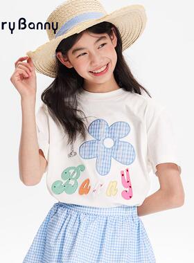BarryBanny女童太阳花短袖T恤2026夏季新款儿童圆领百搭宽松上衣