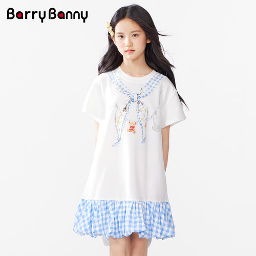 BarryBanny女童学院风拼接连衣裙