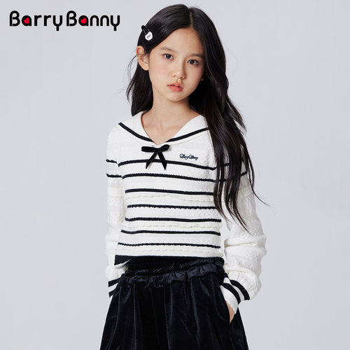 BarryBanny女童海军领条纹针织衫