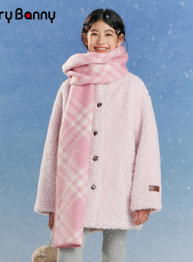 BarryBanny女童仿羊羔绒外套2026春季儿童加厚保暖大衣中大童上衣