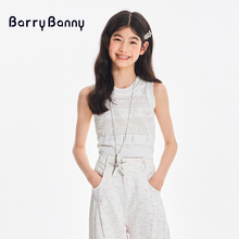 BarryBanny女童海洋无袖背心2025夏季新款中大童蕾丝刺绣透气上衣