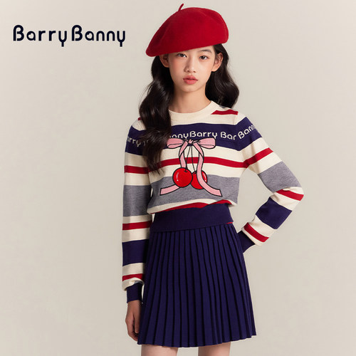 BarryBanny女樱桃长袖复古针织衫