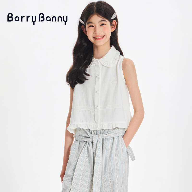BarryBanny女童无袖衬衫娃娃领