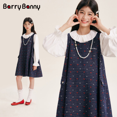 BarryBanny女童爱心格子连衣裙