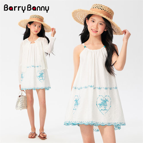 BarryBanny女童花卉刺绣吊带裙