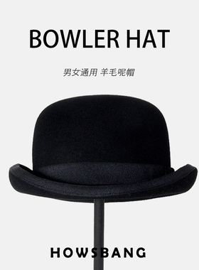 Bowler Hat羊毛呢圆顶硬礼帽男街舞毛毡绅士帽子女通用英式bobber