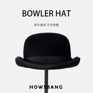 Bowler bobber Hat羊毛呢圆顶硬礼帽男街舞毛毡绅士帽子女通用英式