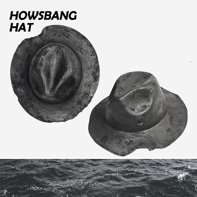 原创火烧帽烧毁帽子个性暗黑涂层做旧礼帽男女爵士时装帽哥特艺术