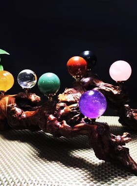 天然水晶摆件微景观创意七彩水晶根雕七星阵开业礼品家居装饰